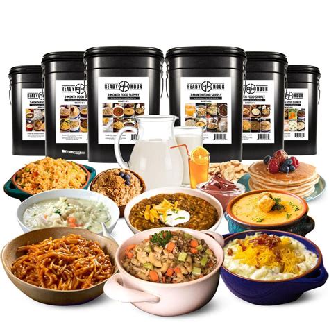 This food storage supply comes in 6 large buckets and provides breakfasts, lunches, dinners, drinks and snacks that last for years. 90 days of food, 2,000+ calories a day. 9900 USD